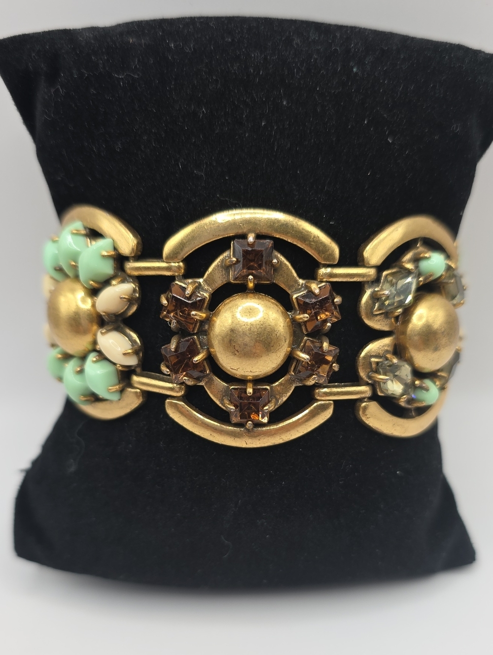 Stella & Dot Gold-Tone Bracelet with Mint, Cream & Brown Stones